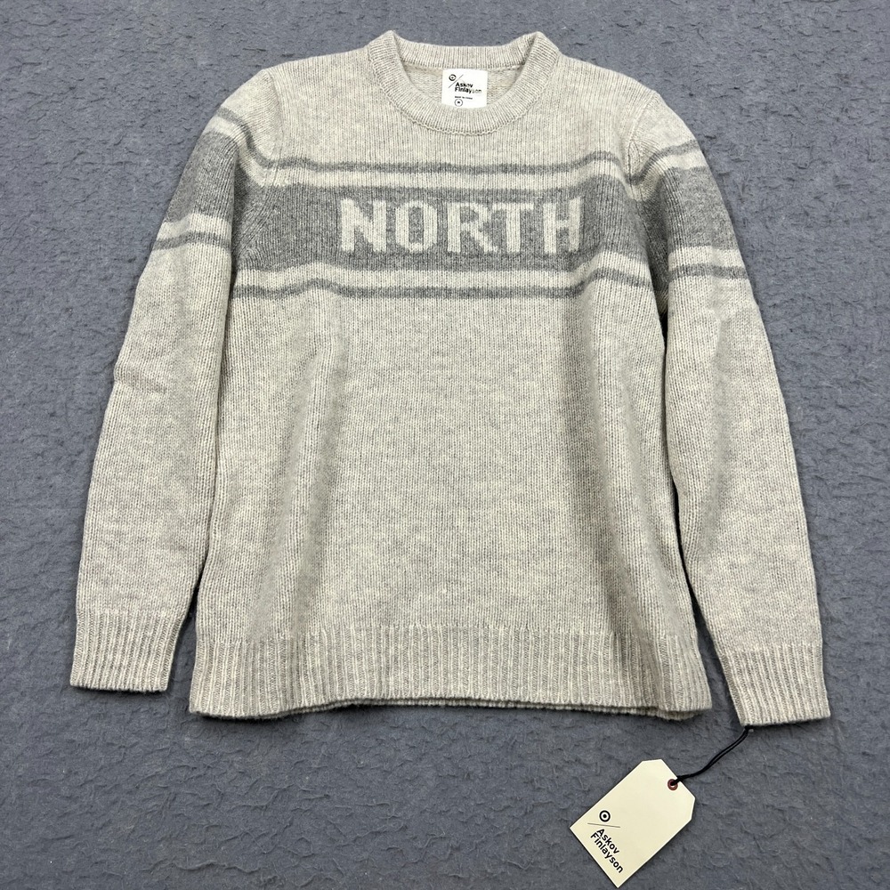 Askov Finlayson Target Sweater Womens Medium Gray 100% Lambswool Crew North Knit